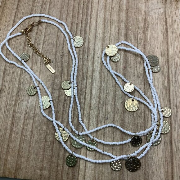 Sugarfix by BaubleBar White Seed Bead with Gold Tone Disc Necklace - Picture 2 of 9